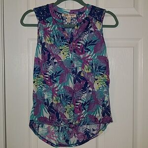 Inspire floral tropical button down knot top Sz PS